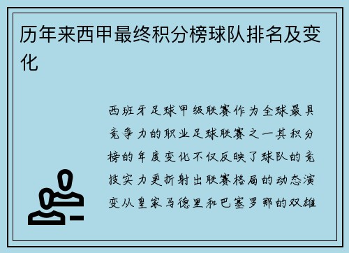 历年来西甲最终积分榜球队排名及变化
