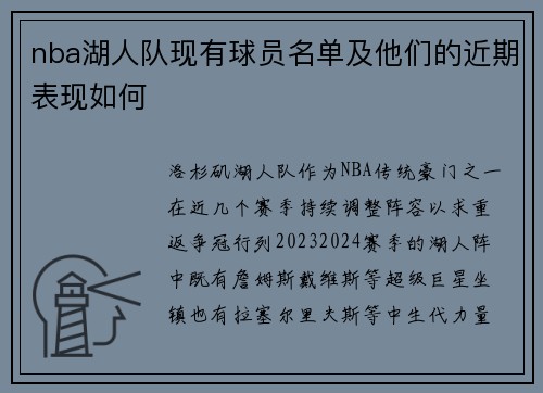 nba湖人队现有球员名单及他们的近期表现如何