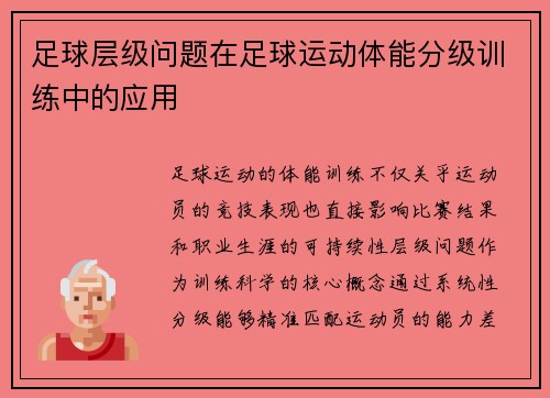 足球层级问题在足球运动体能分级训练中的应用
